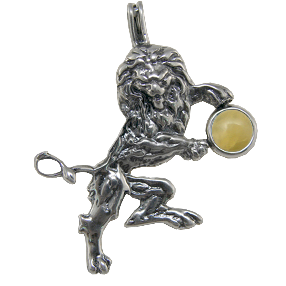 Sterling Silver Royal Rampant Lion Pendant With Yellow Aragonite